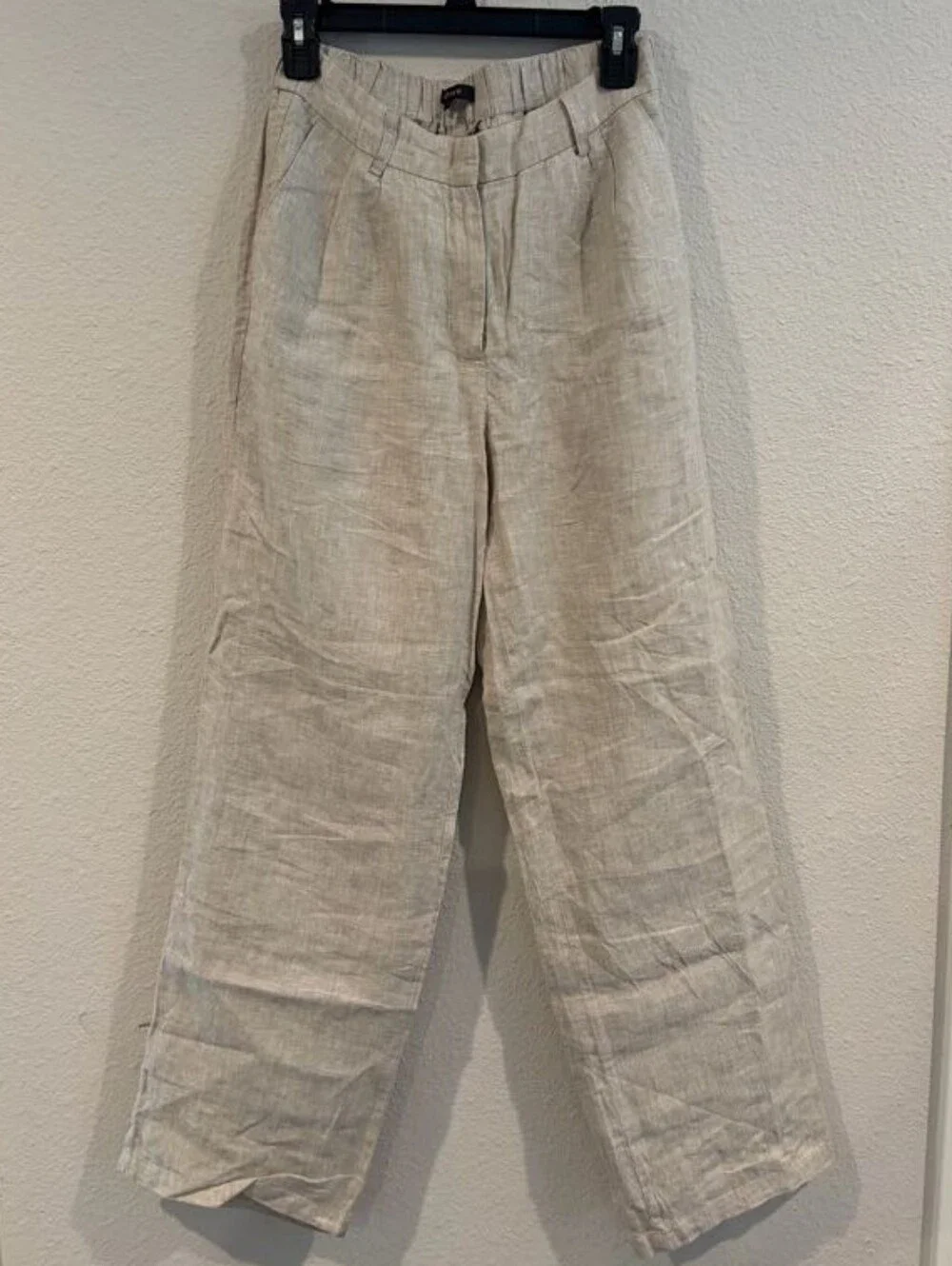 Quince Womens Classic Casual Oatmeal Tan Linen Wide Leg Pull On Trouser Pants 2